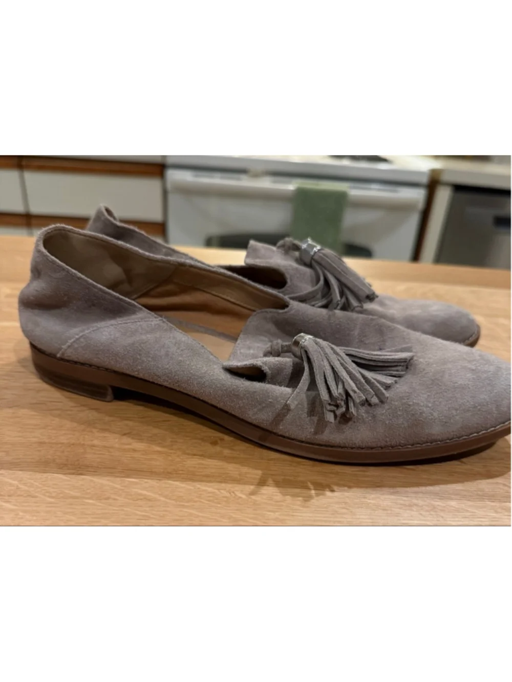 Women's Franco Sarto Taupe Suede Tassel Loafers Size 8.5